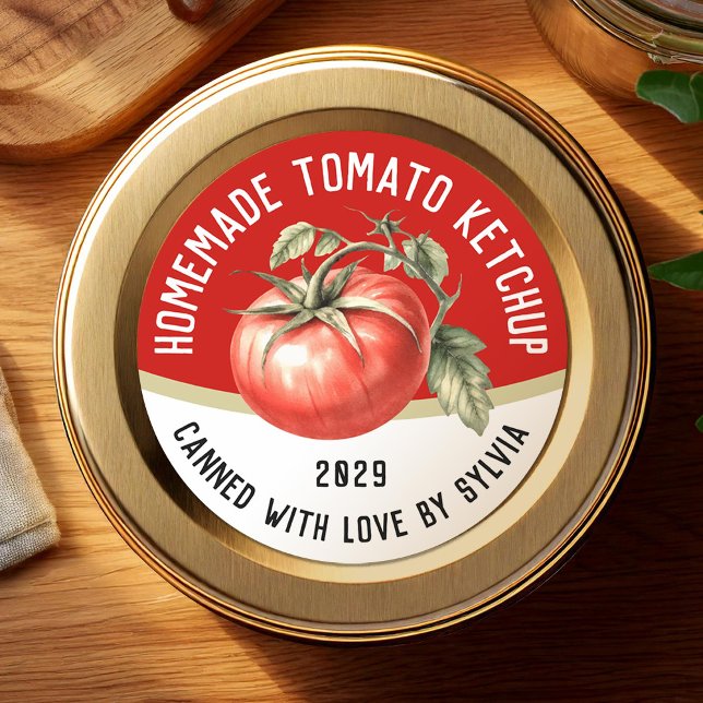 Pegatina Redonda Salsa de tomate casera editable con tomate rojo (Subido por el creador)