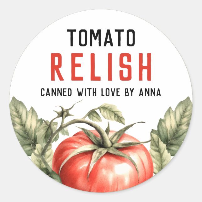 Pegatina Redonda Salsa de tomate casera en conserva (Anverso)