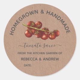 Pegatina Redonda Salsa de tomate casera y artesanal Kraft Paper   C