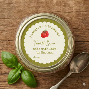 Pegatina Redonda Salsa de tomate casera y cultivada en casa estilo 