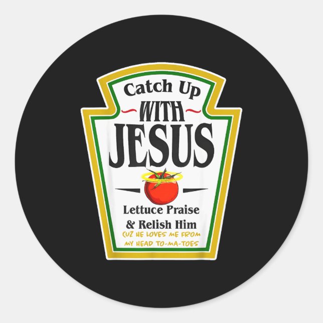 Pegatina Redonda Salsa de tomate con Jesús Chiste divertido cristia (Anverso)