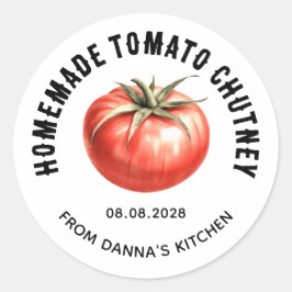 Pegatina Redonda Salsa de tomate conservada con tomate acuarela