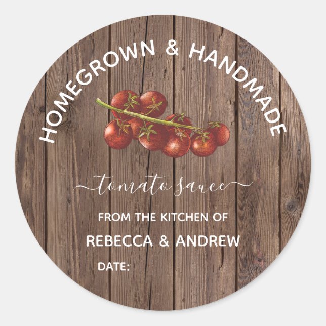 Pegatina Redonda Salsa de tomate de madera casera Mason Jar (Anverso)