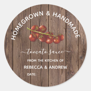 Pegatina Redonda Salsa de tomate de madera casera Mason Jar