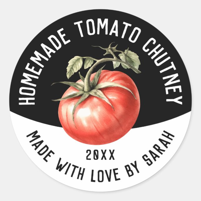 Pegatina Redonda Salsa de tomate editable conserva casera (Anverso)