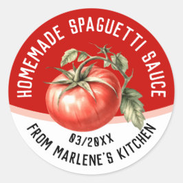 Pegatina Redonda Salsa editable de spaguetti casera con tomate rojo