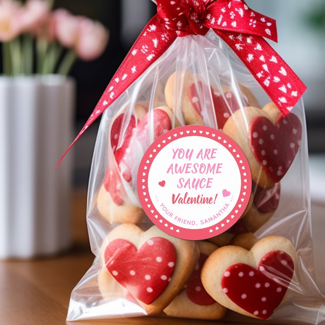 Pegatina Redonda Salsa Impresionante Valentine Favor (Awesome Sauce Valentine Favor Classic Round Sticker)