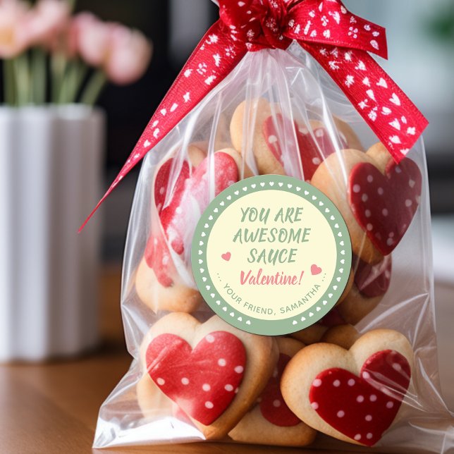 Pegatina Redonda Salsa Impresionante Valentine Favor (Awesome Sauce Valentine Favor Classic Round Sticker)