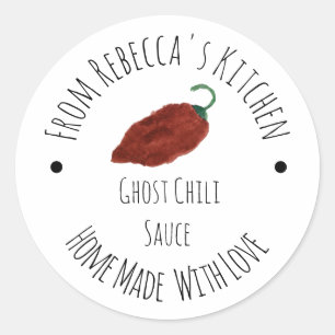 Pegatina Redonda Salsa Picante Casera de Chili Fantasma
