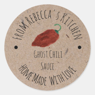 Pegatina Redonda Salsa Picante Casera de Chili Fantasma en Papel Kr
