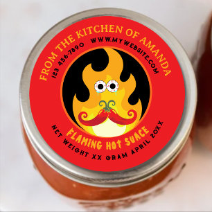 Pegatina Redonda Salsa Picante Divertida Personalizada Retro en Lla