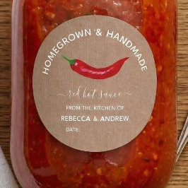 Pegatina Redonda Salsa Picante Kraft Casera y Hecha a Mano Frasco d