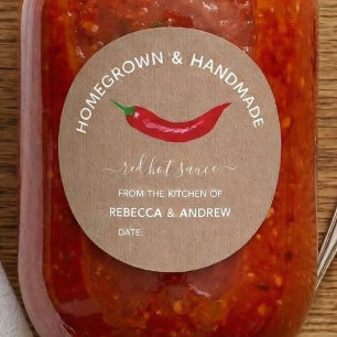Pegatina Redonda Salsa Picante Kraft Casera y Hecha a Mano Frasco d