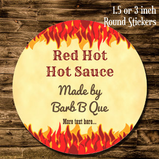 Pegatina Redonda Salsa Picante Personalizada Retro BBQ Red Flames