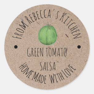 Pegatina Redonda Salsas Caseras Personalizadas de Tomate Verde