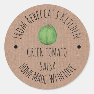 Pegatina Redonda Salsas Caseras Personalizadas de Tomate Verde