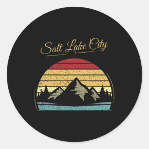 Pegatina Redonda Salt Lake City Utah - Senderismo vintage al aire l