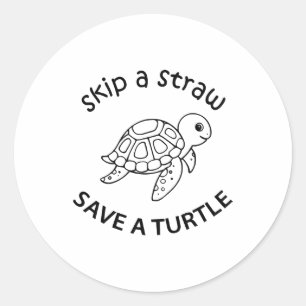 Pegatina Redonda Salta una pajita salva una tortuga copia copia cop