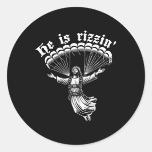 Pegatina Redonda Saltando en Paracaídas Jesús Cristo Rizzin Pascua