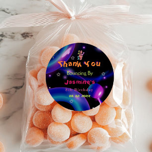 Pegatina Redonda Saltar la fiesta de cumpleaños de Trampoline Color