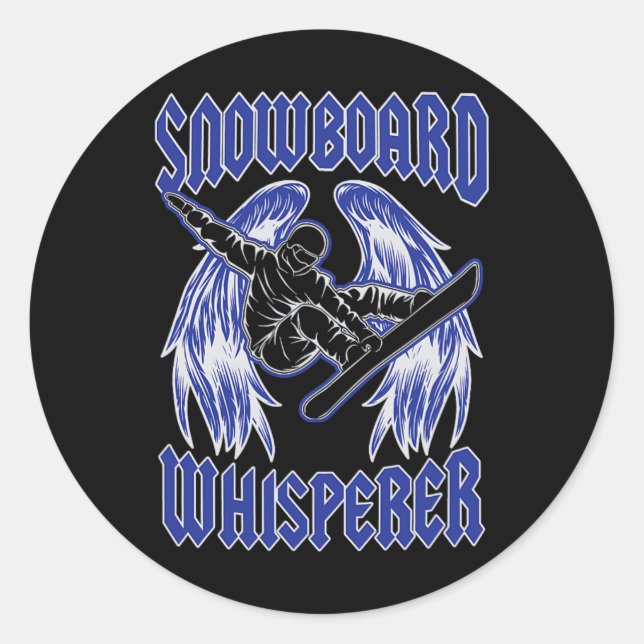 Pegatina Redonda Salto Ángel Estilo Roca Y Susurro De Snowboard Whi (Anverso)