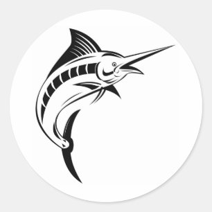 Pegatina Redonda Salto de la aguja azul aislado en blanco