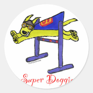 Pegatina Redonda Salto de Super Doggie