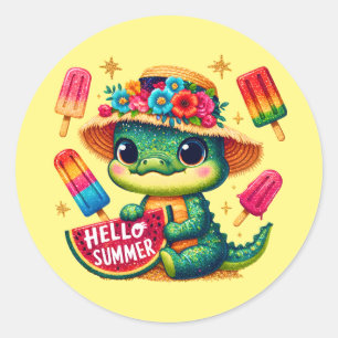 Pegatina Redonda Salto lindo lagarto de verano