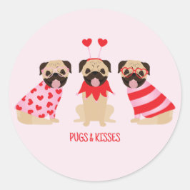 Pegatina Redonda Saltos Y Besos Perros De Pug Cute