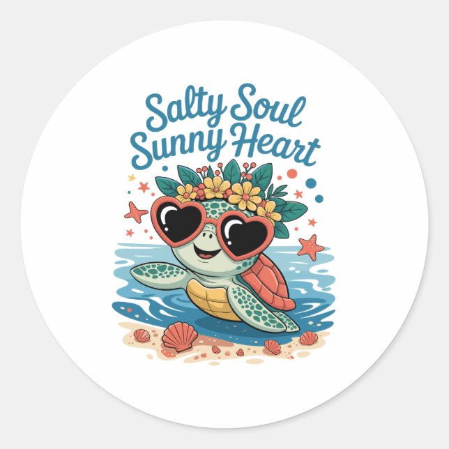 Pegatina Redonda Salty Soul Sunny Hearttle Summer (Anverso)