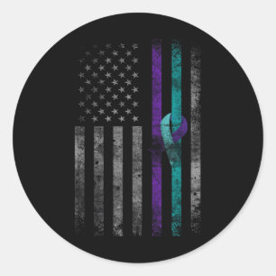 Pegatina Redonda Salud mental Bandera Americana Sensibilización sob