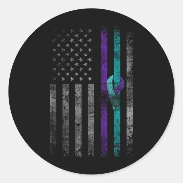 Pegatina Redonda Salud mental Bandera Americana Sensibilización sob (Anverso)