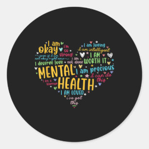 Pegatina Redonda Salud Mental Graciosa Retro Salud Mental S Awarene