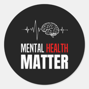 Pegatina Redonda Salud Mental Problemas de Cerebro Humano Concienci