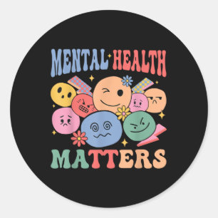 Pegatina Redonda Salud Mental Retro Groovy S Awareness Self Care