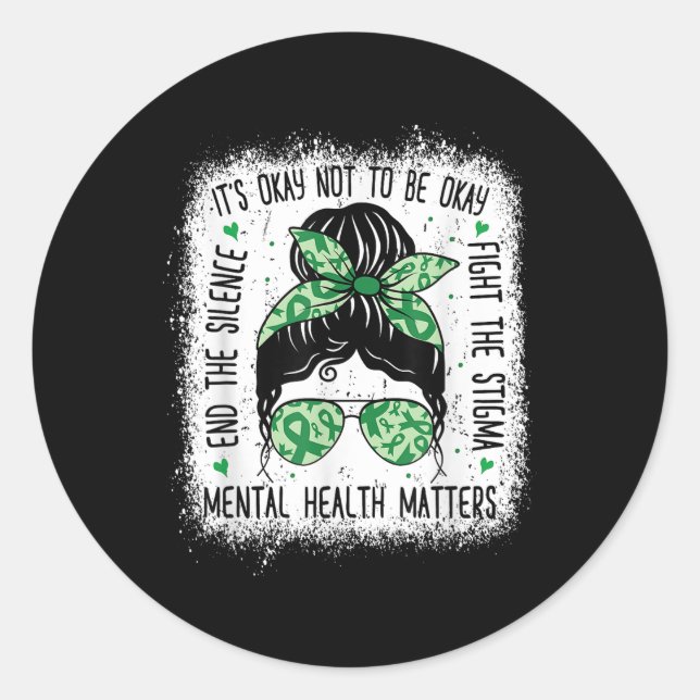 Pegatina Redonda Salud Mental S Conciencia De La Salud Mental En Bu (Anverso)