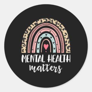 Pegatina Redonda Salud Mental S Conciencia Leopardo Rainbow Women F