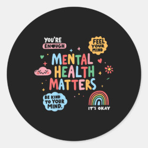 Pegatina Redonda Salud Mental S Conciencia Positiva De Impresión Re