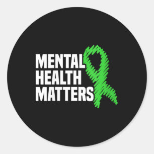 Pegatina Redonda Salud Mental S Green Ribbon Mental Health Awarene