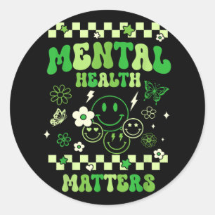 Pegatina Redonda Salud Mental S Groovy Sonríe Awarene Salud Mental