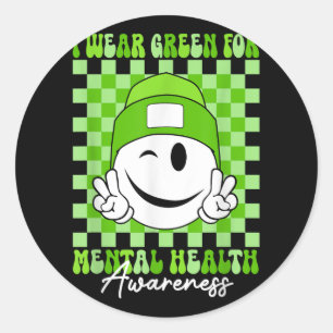 Pegatina Redonda Salud Mental S I Usa Green Mental Health Awarene