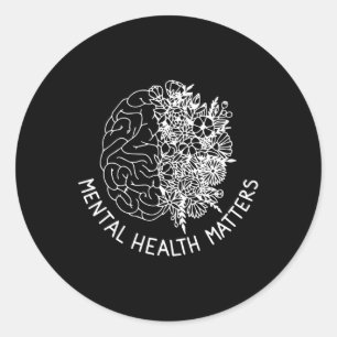 Pegatina Redonda Salud Mental S Las Flores De Cerebro Humano Awaren