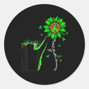 Pegatina Redonda Salud Mental S Sensibilización Flor Gato Lover Muj