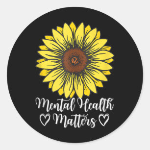 Pegatina Redonda Salud Mental S Sunflower - Conciencia De La Salud 