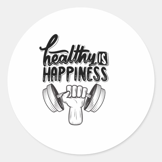 Pegatina Redonda saludable es felicidad diseño de motivación de gim (Anverso)