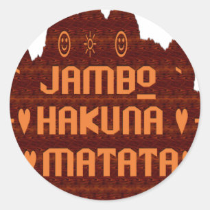 Pegatina Redonda Saludo africano: Diseño de madera Jambo Hakuna Mat
