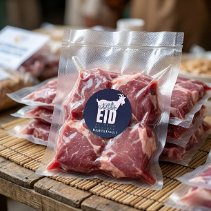Pegatina Redonda Saludo de Eid Al-Adha Qurbani Azul Oscuro