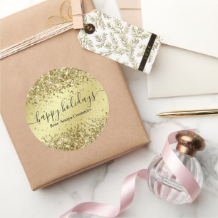 Pegatina Redonda Saludo de feriado de Navidades Purpurinas Glam Gol