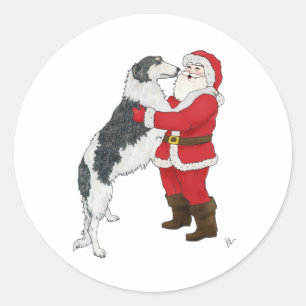 Pegatina Redonda Saludo de los Navidades de Borzoi