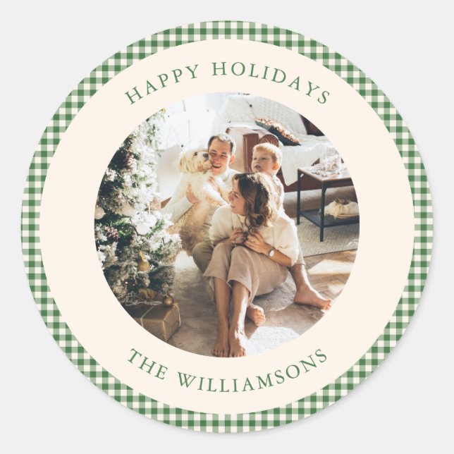 Pegatina Redonda Saludo fotográfico del Personalizado Cute Green Gi (Anverso)